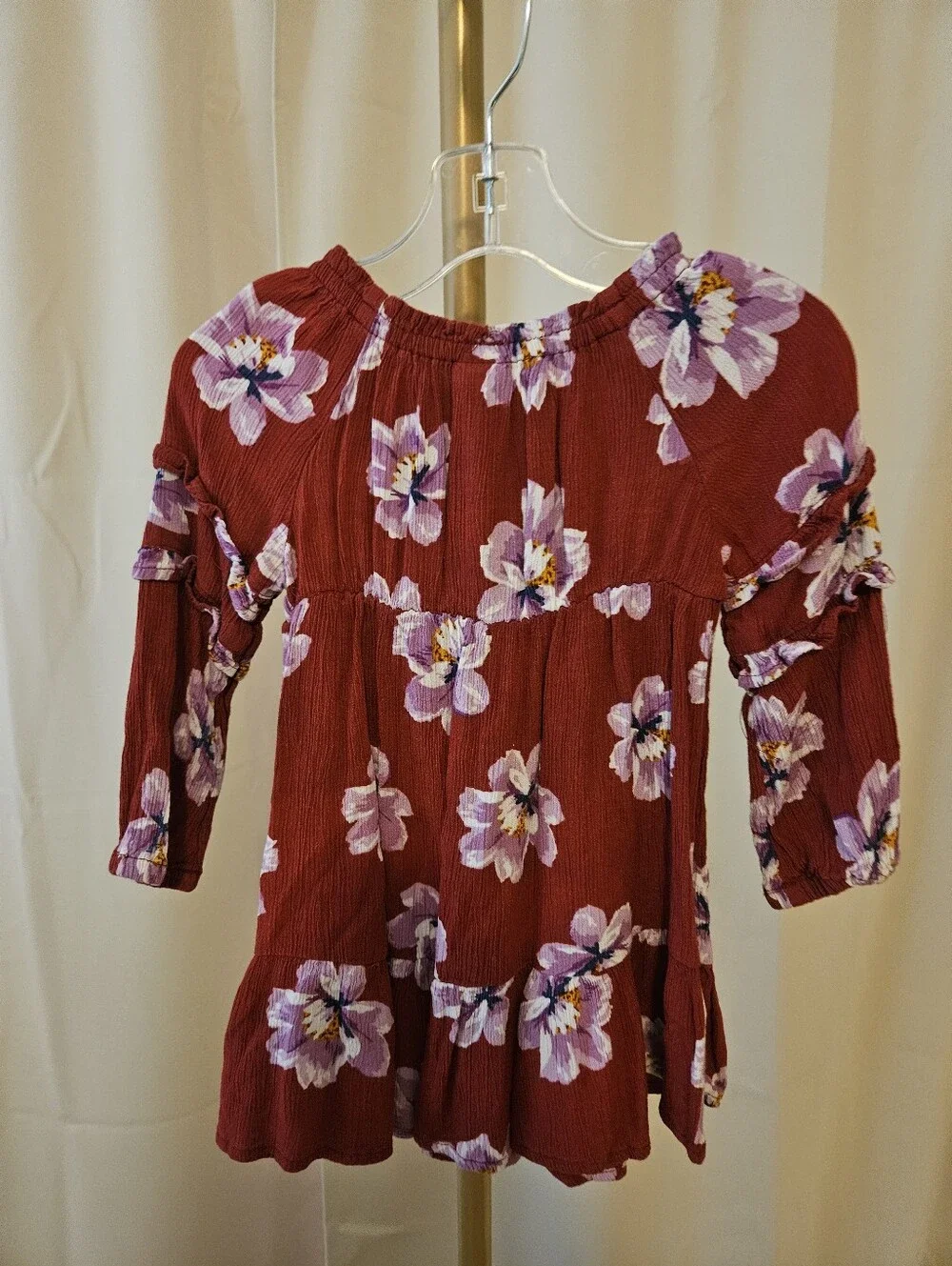 Old Navy Burgundy Floral Crinkle Empire Waist Dress 18-24M